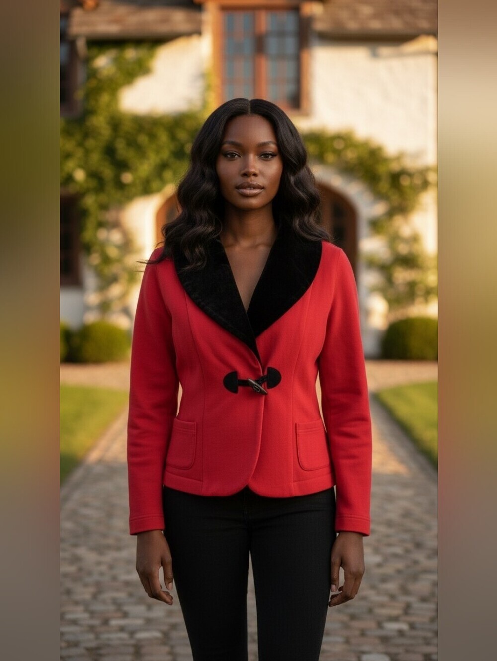 Lauren Ralph Lauren Red Blazer Black Velvet Collar One Button Jacket Size M